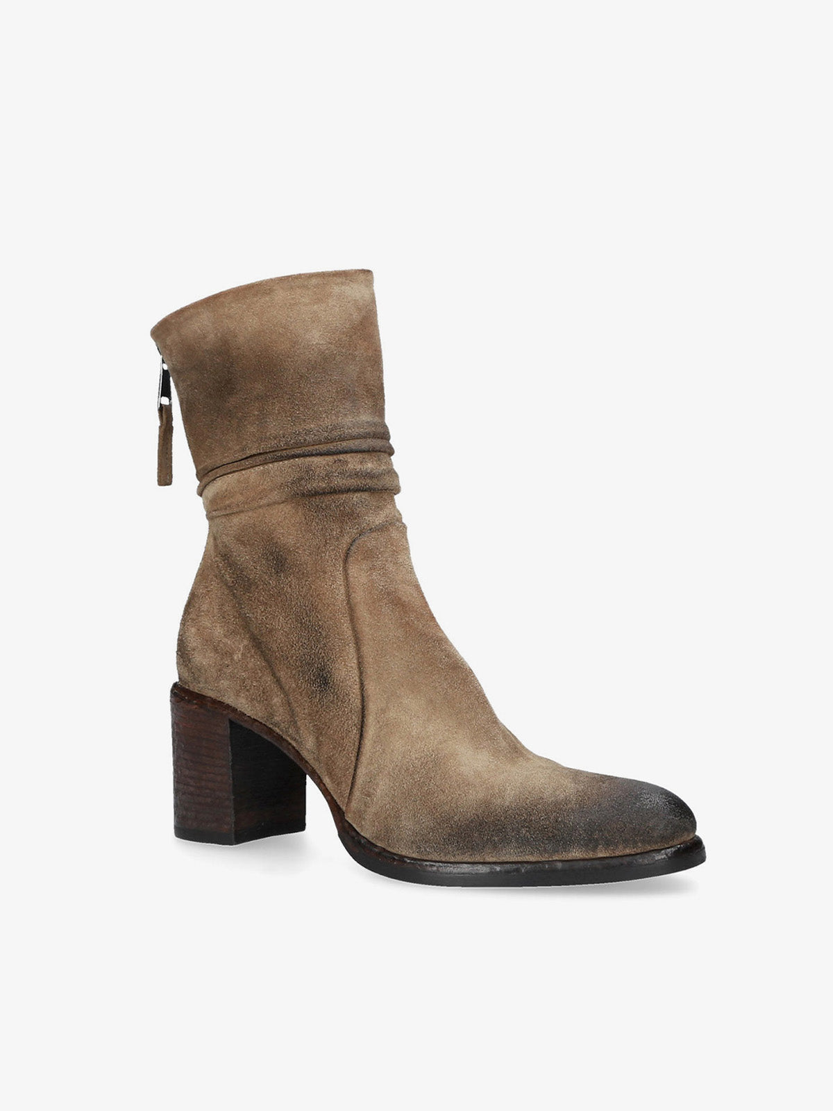 Mud color suede ankle boots with folds