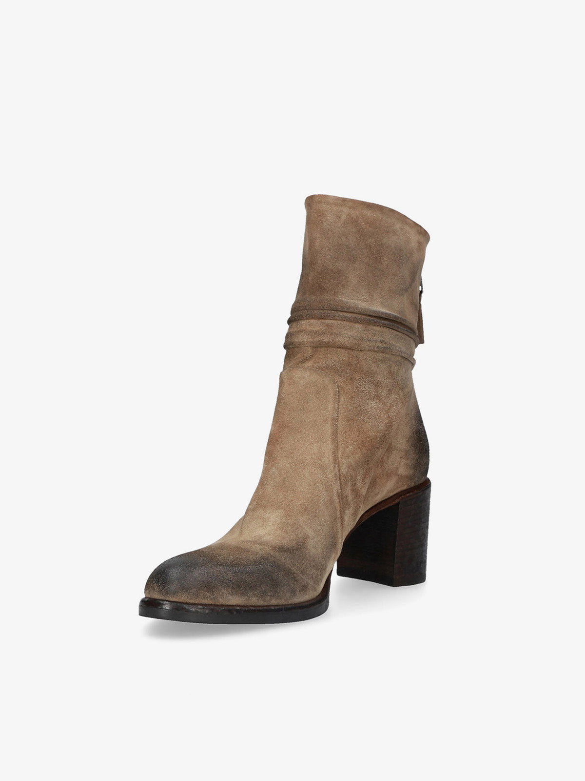 Mud color suede ankle boots with folds