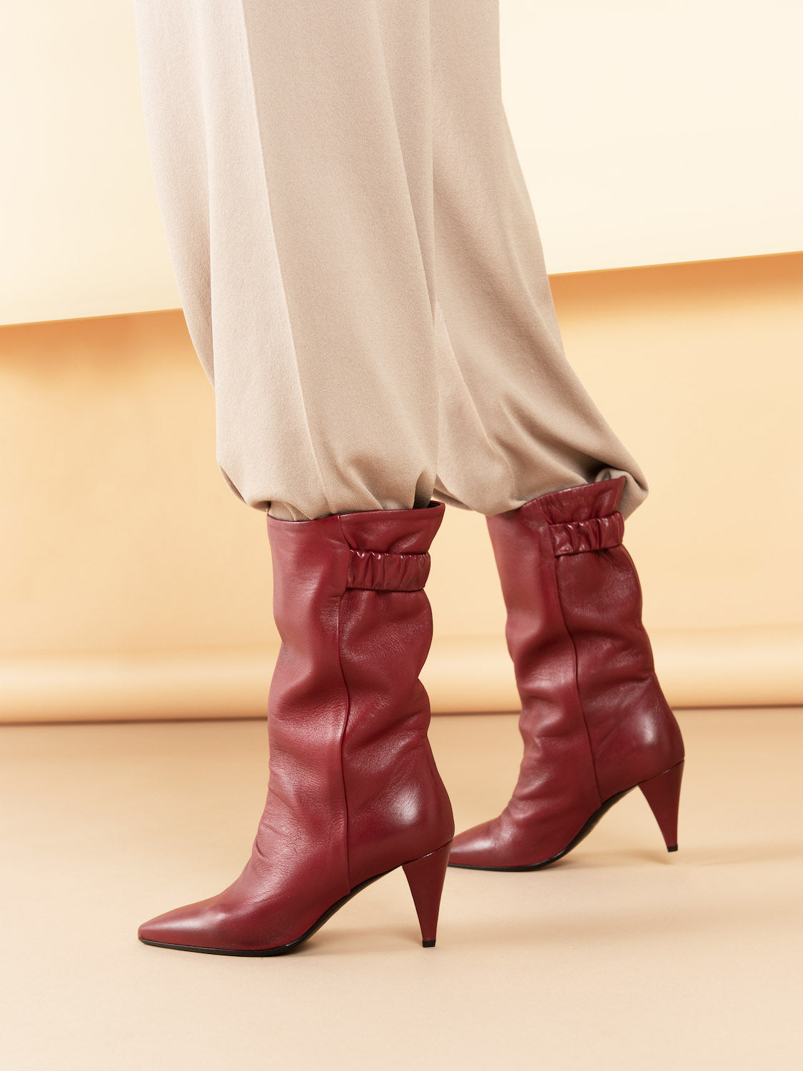 Red leather womens fashion boots